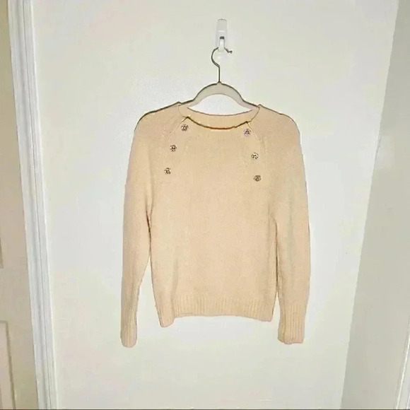 J. Crew Sweater with Floral Jeweled Buttons in Cream - Picture 2 of 7